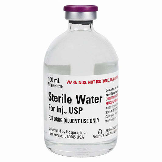 Sterile Water for Injection 100 mL Glass Vials, 25/Tray (Rx)